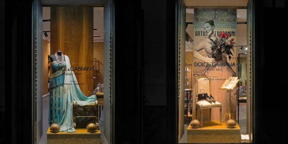 Famous fashion designers Dolce Gabbana Milan shop windows-Renata Tebaldi