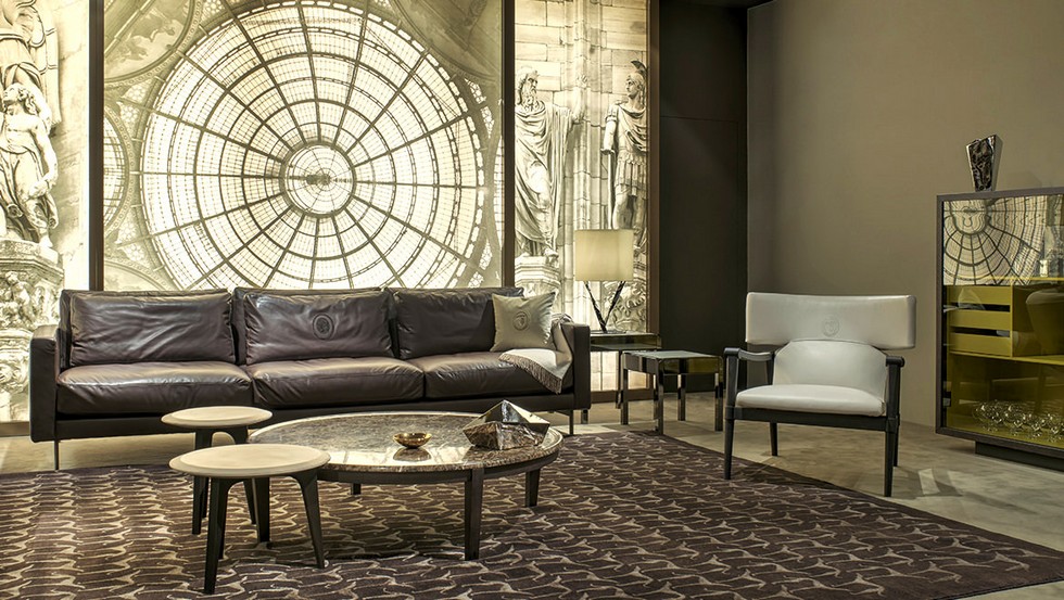 Trussardi at international furniture shows Duse 4 seater sofa and SWED armchair