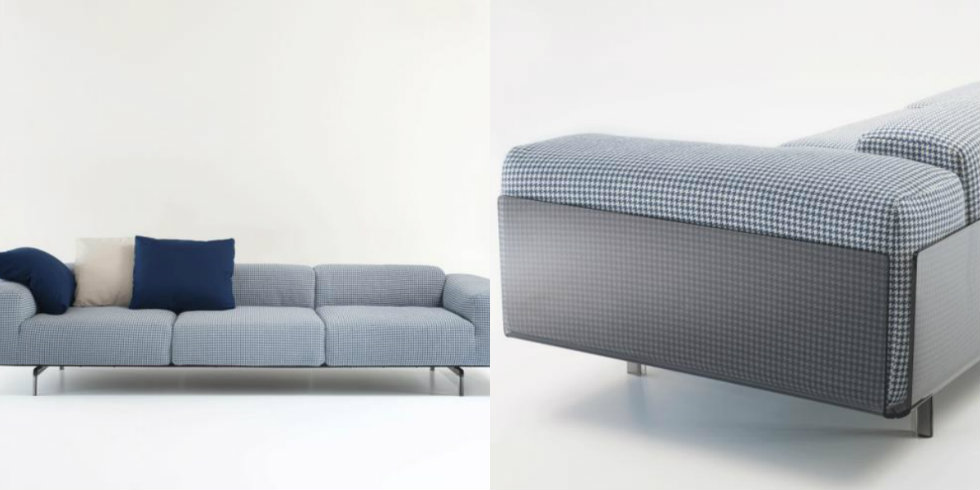 Large, large three-seater sofa by piero lissoni for kartell, marked by a polycarbonate structure that welcomes comfortable cushions
