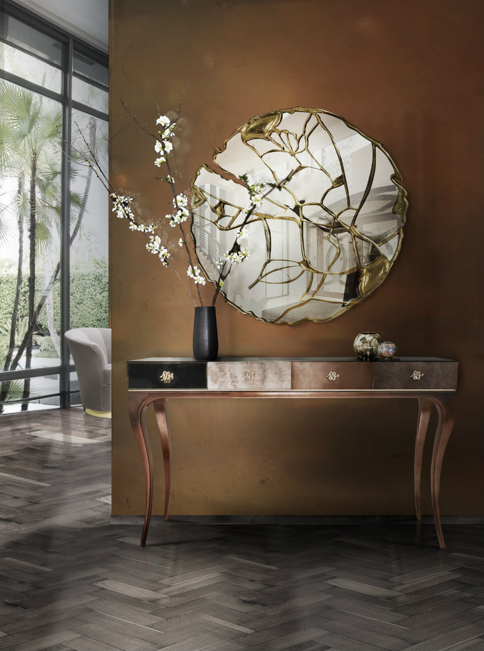 Luxury Furniture by Boca do Lobo - GLANCE round wall mirror