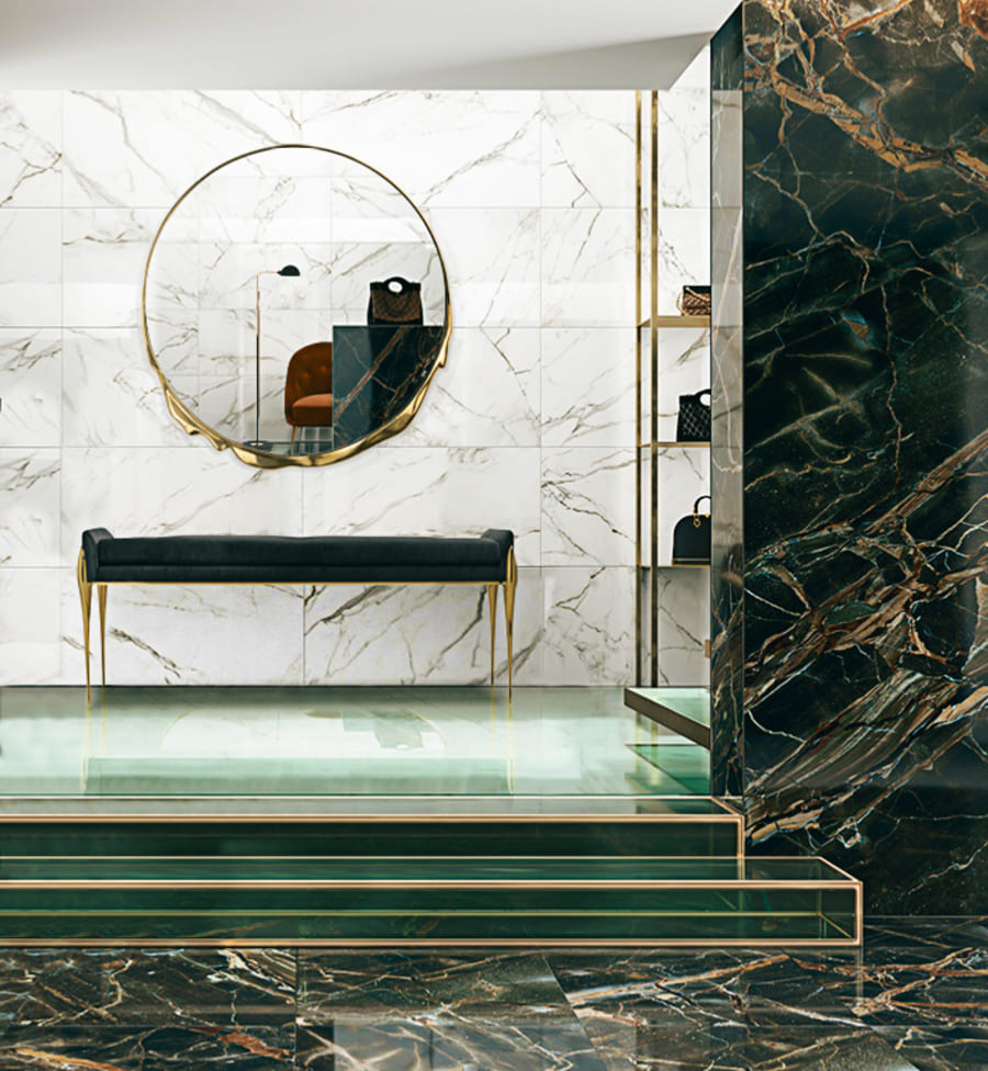 luxury bathroom - gold round mirror