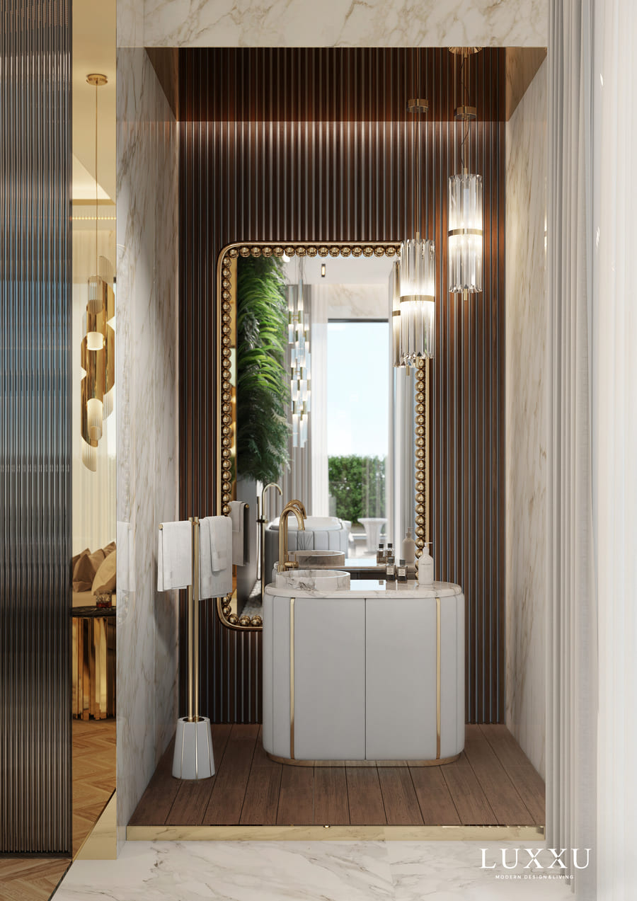 luxury bathroom - white and gold washbasin
