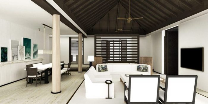 White and black are the center colors of this living room idea by Gilles Boissier with a modern contemporary design!