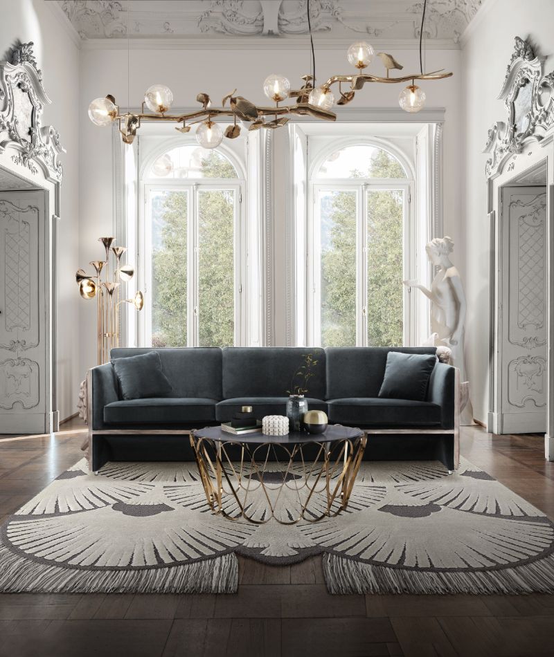 modern classic living room with black sofa