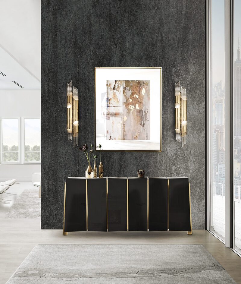 modern classic sideboard with golden sconce