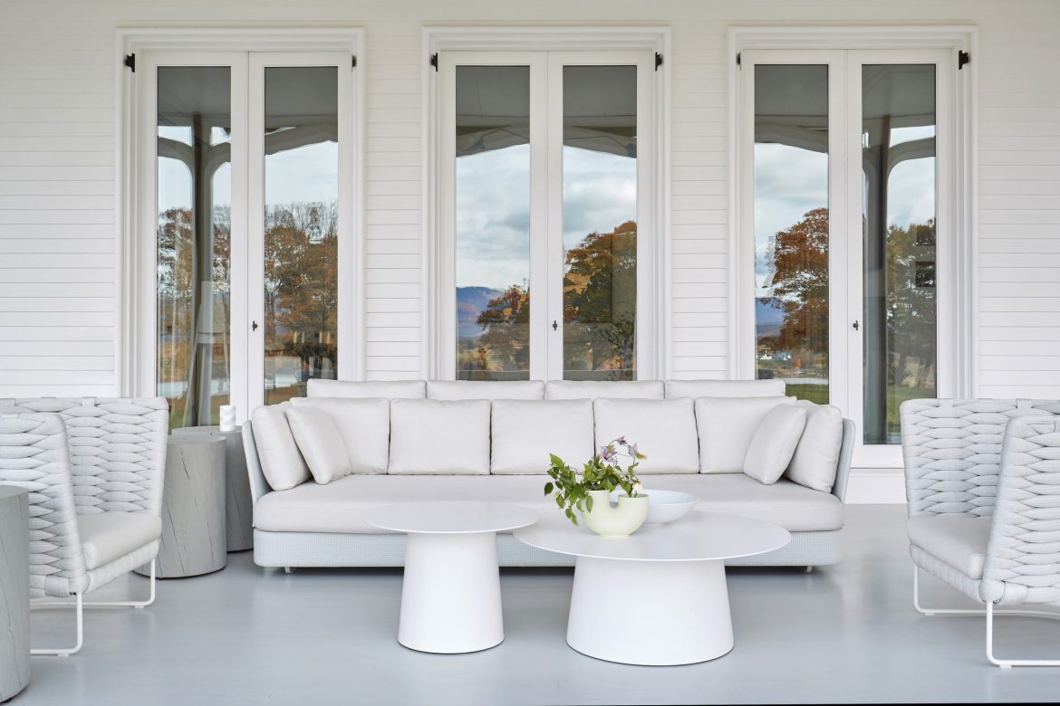 Ghislaine Viñas terrace with white sofa