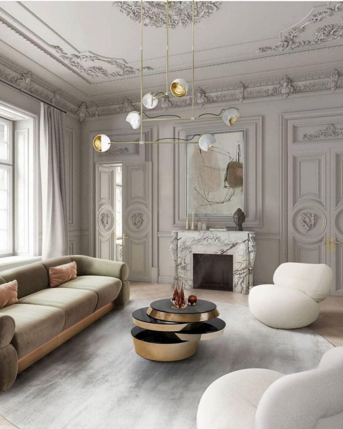 Extravagant and delicate... these are the perfect words to describe the suspension lamp that illuminates this living room idea. The Laine Suspension Lamp by DelightFull is inspired by the iconic era that brought so much culture to the world, this set of spotlights arranged like magic is in your home, this modern ceiling light comes to redefine what mid-century lighting is all about.